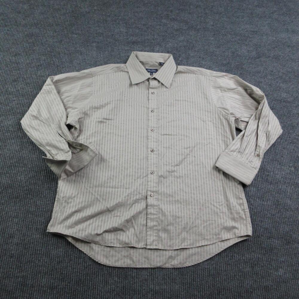 Sean John Dress Shirt Mens 18 34/35 Beige French Cuff Striped Point Collar